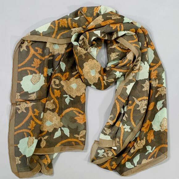 GIORGIO ARMANI Brown Turquoise Abstract Floral Silk Scarf Shawl - Picture 1 of 6